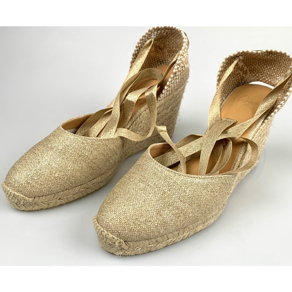 NIB CASTANER Carina Linen Wedge Espadrille Sandals Size 41 - Picture 5 of 12
